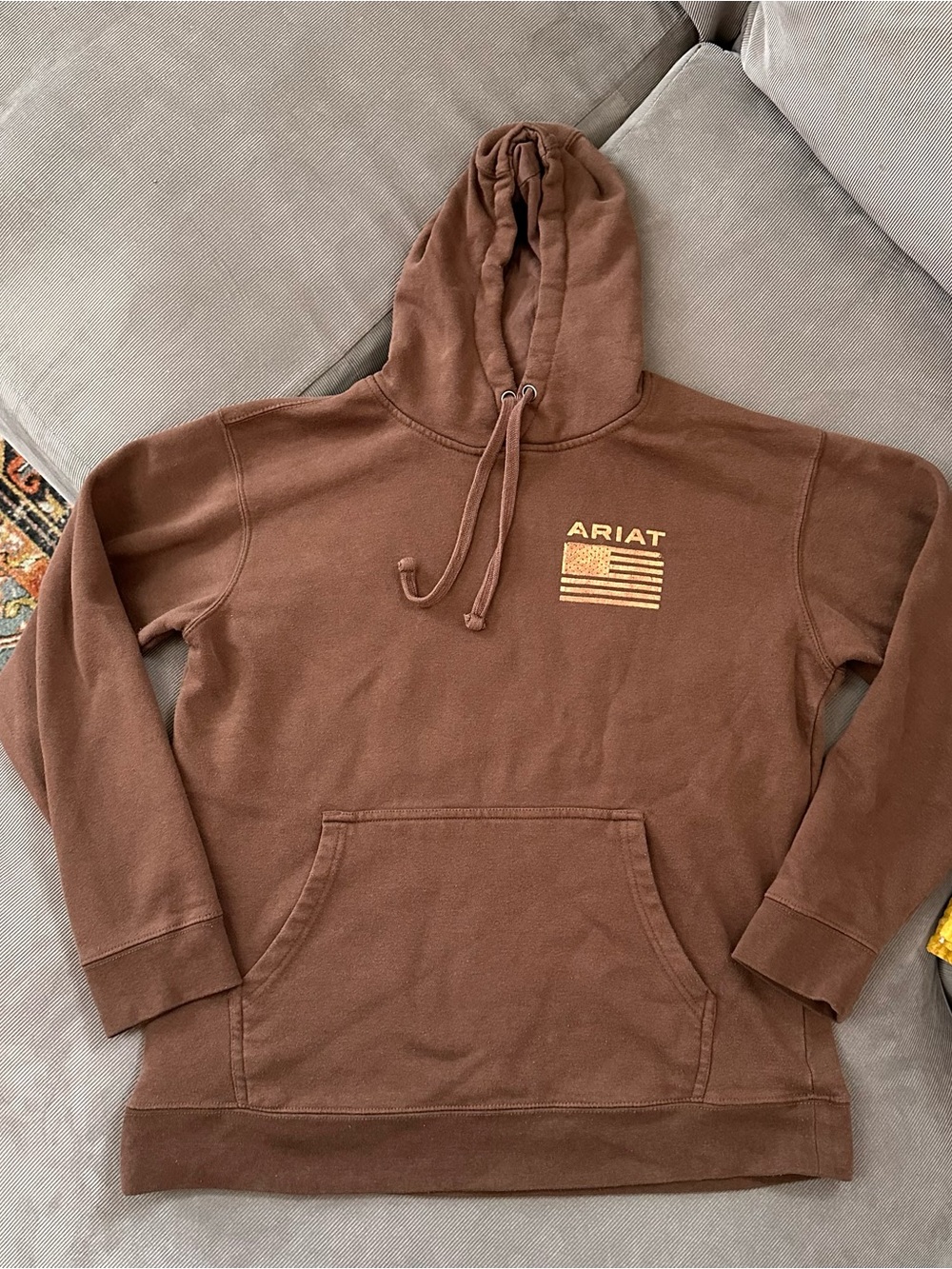 Ariat Hoodie Mens XL Brown American Flag Graphic Fleece Pullover USA Patriotic